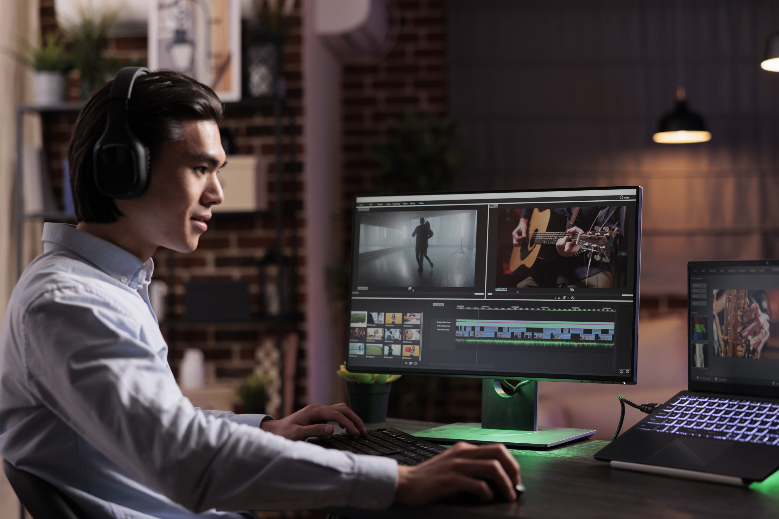 Male freelancer working on movie production